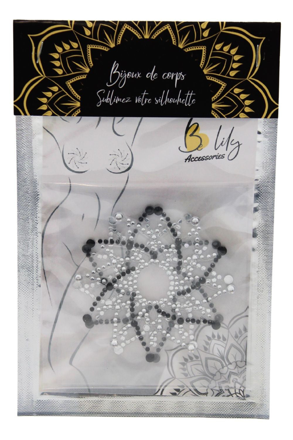 Paire de cache tétons adhésifs strass noir et blanc · Be Lily Accessories · vue 2