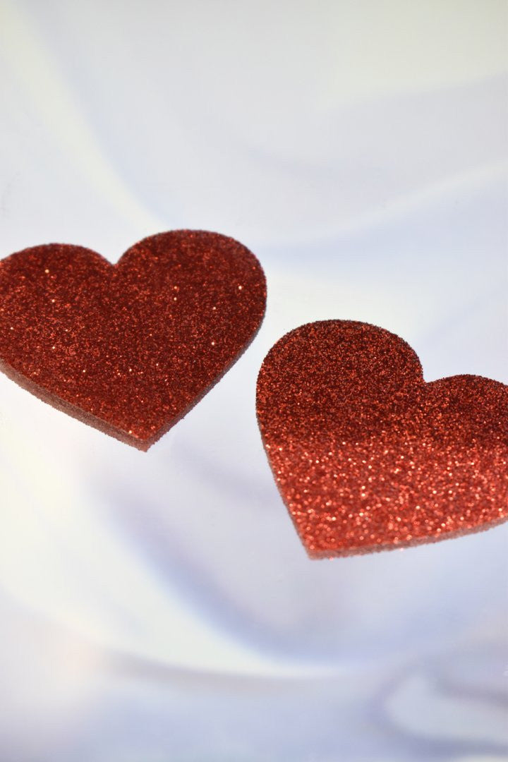 Paire de cache tétons adhésifs coeur pailleté rouge · Be Lily Accessories · vue 4