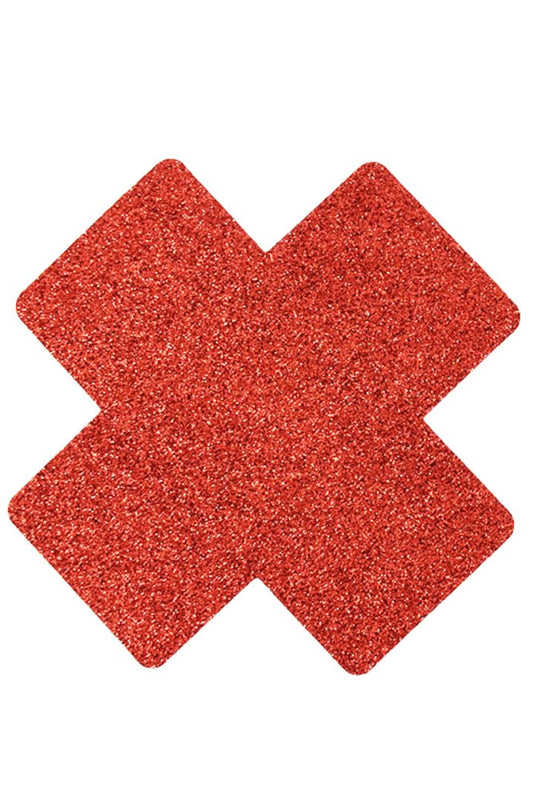 Paire de cache tétons adhésifs croix pailletée rouge · Be Lily Accessories · vue 2