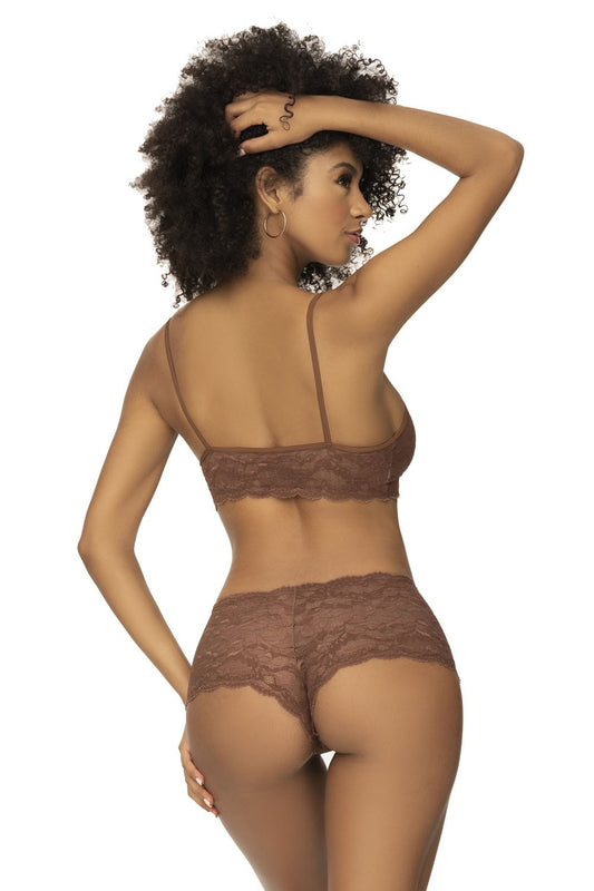 Ensemble 2 pièces en dentelle, top à bretelles et shorty couleur cacao · Mapalé · vue 2