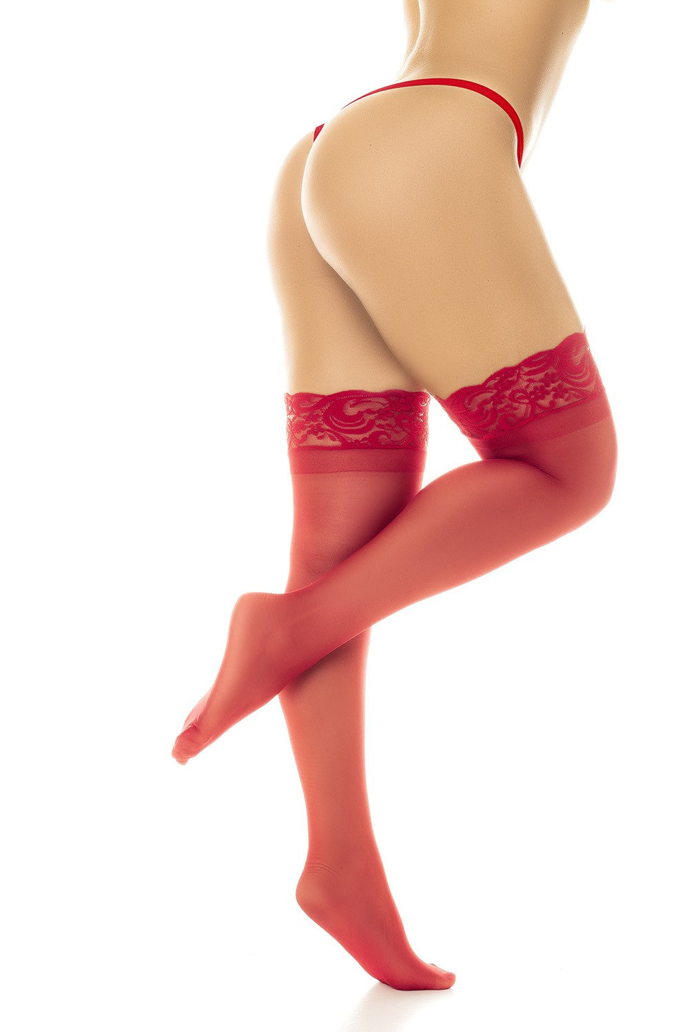 Bas en nylon sexy rouge autofixant · Mapalé · vue 3