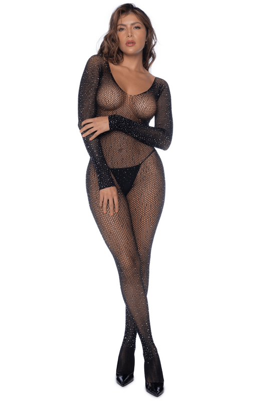 Combinaison noire en résille ornée de strass · Mapalé · vue 2