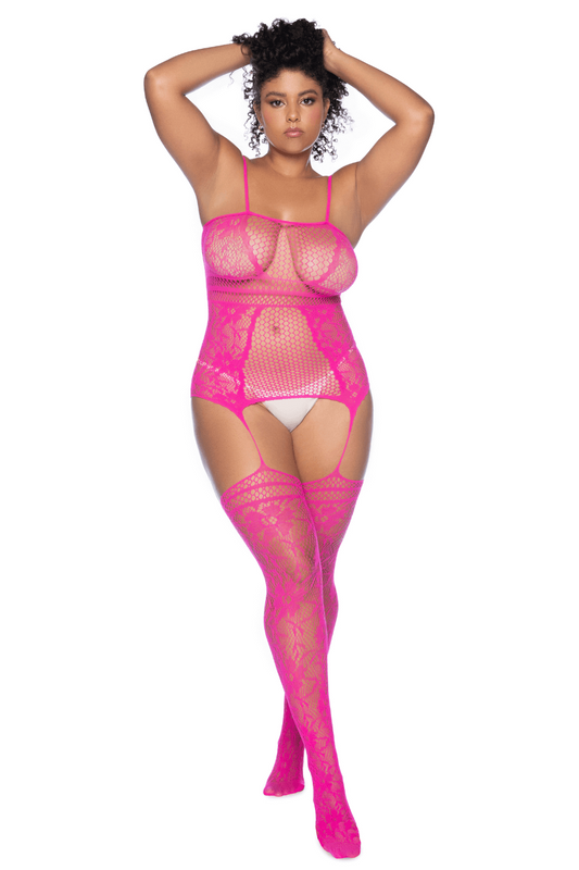 Combinaison grande taille en résille rose · Mapalé · vue 2