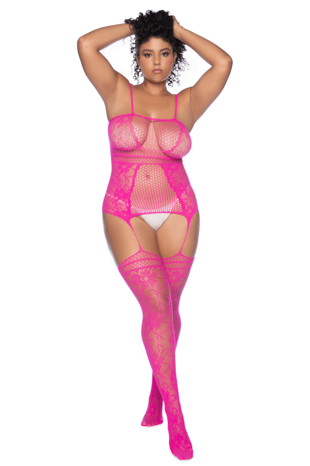 Combinaison grande taille en résille rose · Mapalé · vue 2