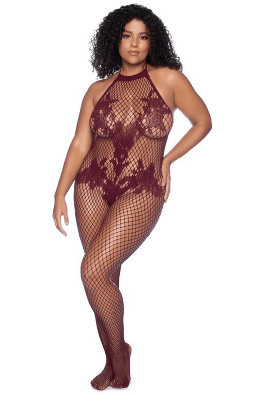 Combinaison grande taille en résille couleur cerise · Mapalé · vue 2