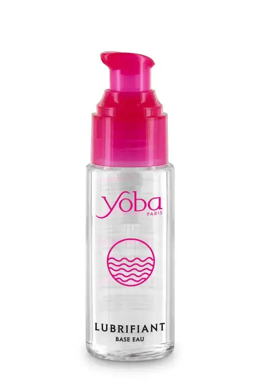 Flacon de lubrifiant à base d'eau Yoba 50ml, avec distributeur rose, pour une utilisation facile.