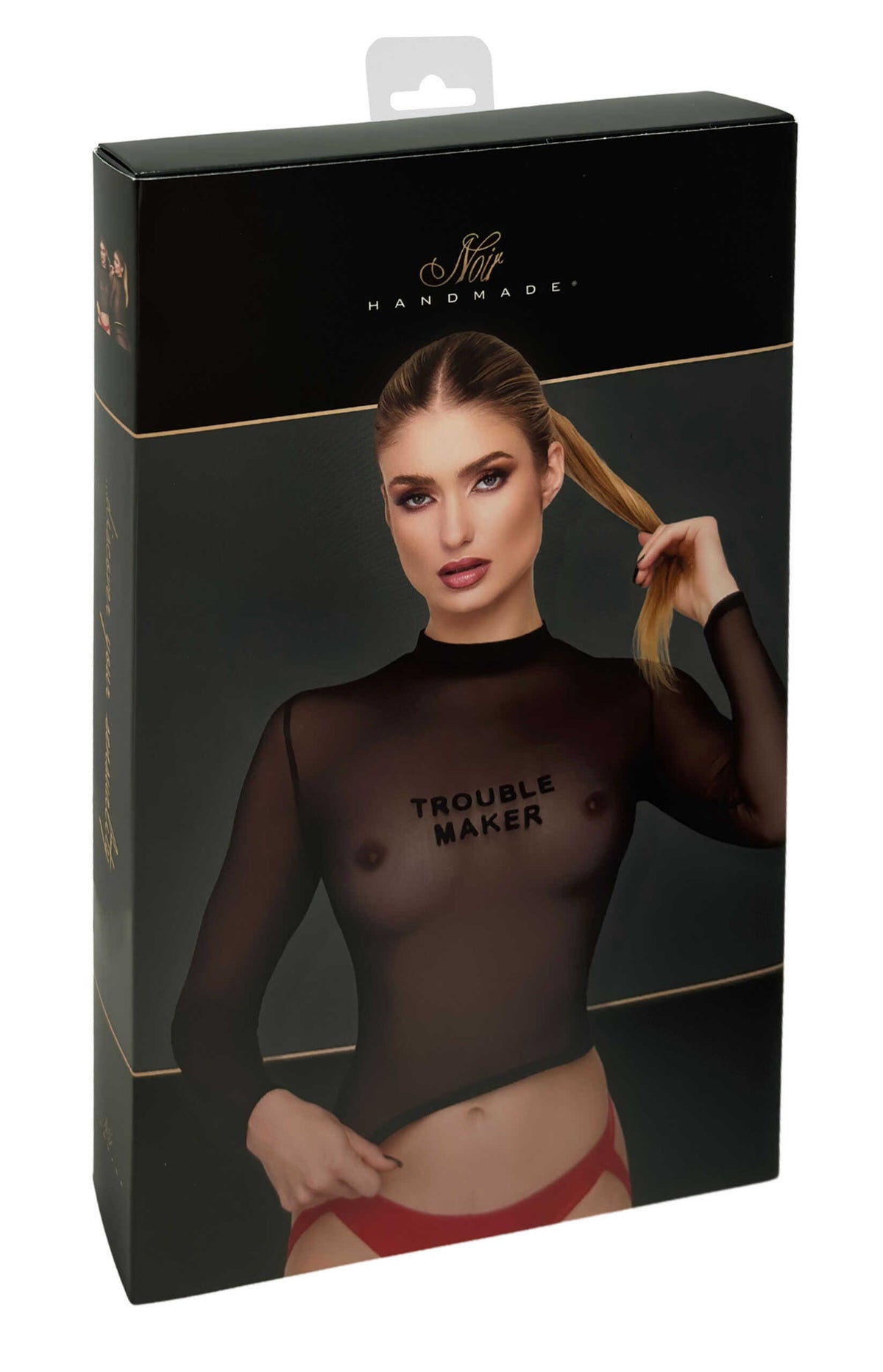 Top court en tulle transparent floqué noir Noir Handmade