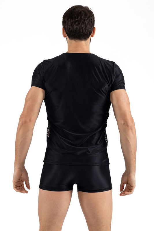 T-shirt homme noir opaque côtés en résille brodée Daring Look Me