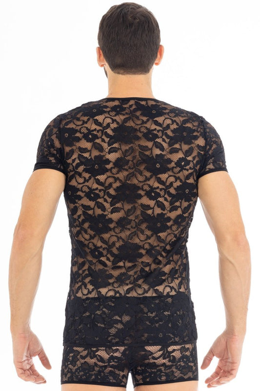 T-shirt homme en dentelle Sensuality noir Look Me