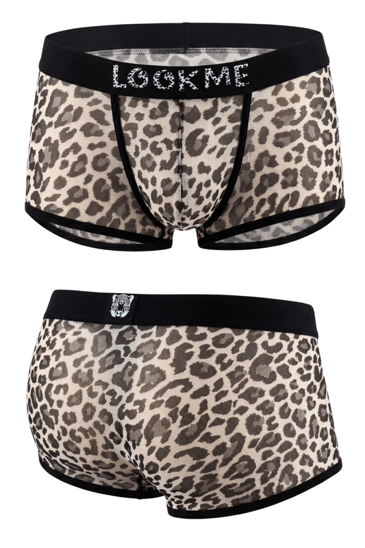 Boxer en résille transparente léopard gris Look Me