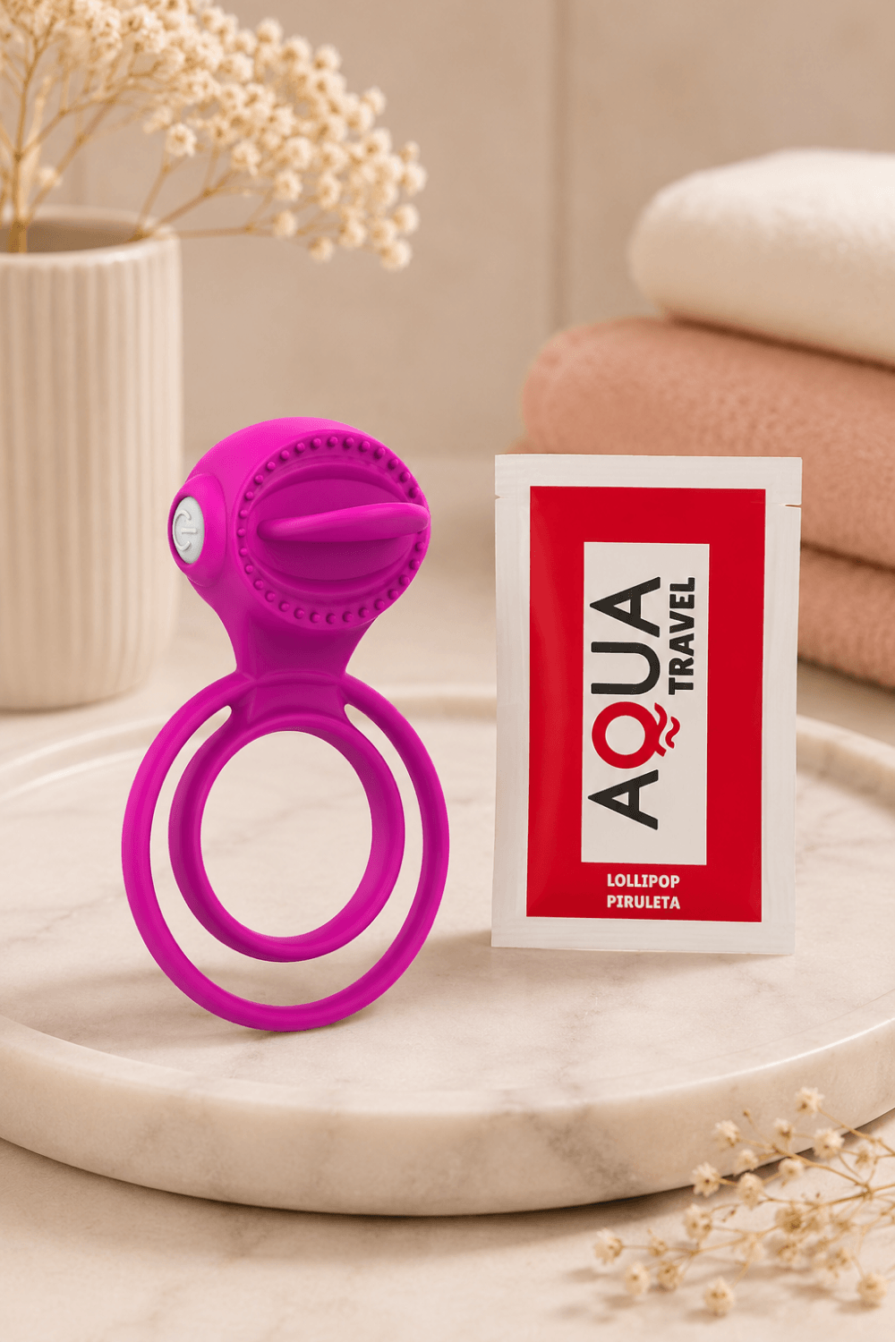 Anneau vibrant 1 seul mode de vibration très extensible rose dosette de lubrifiant · Pocket Pleasure · vue 5