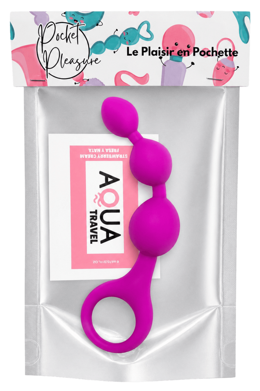 Chapelet Anal 3 Boules Fuchsia Silicone 1 dosette de lubrifiant · Pocket Pleasure · vue 2