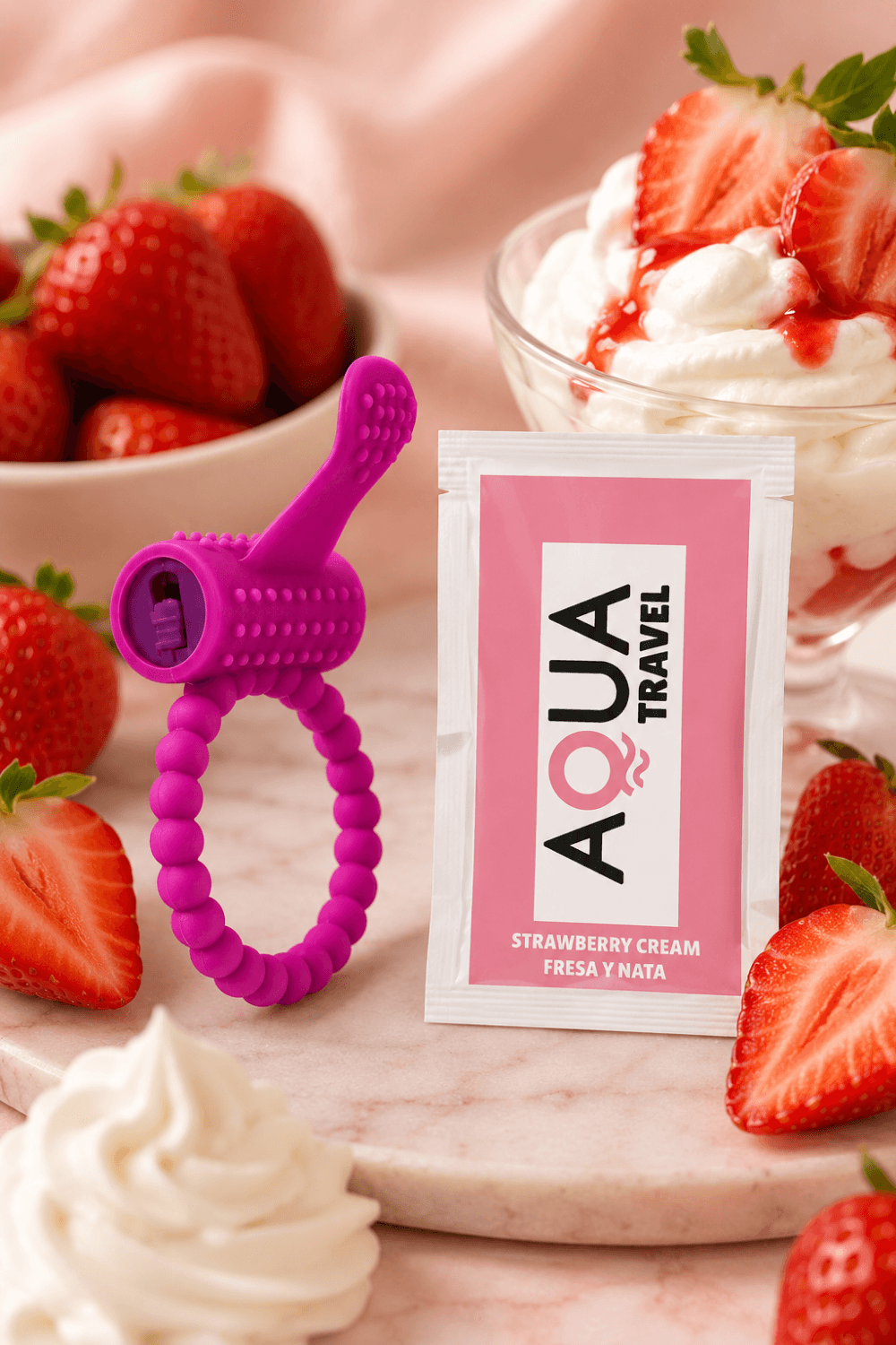 Anneau violet vibrant silicone avec langue picot dosette de lubrifiant · Pocket Pleasure · vue 5