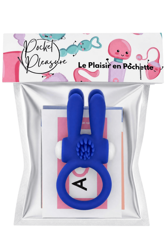 Anneau Vibrant Rabbit Bleu Silicone 1 dosette de lubrifiant · Pocket Pleasure · vue 2