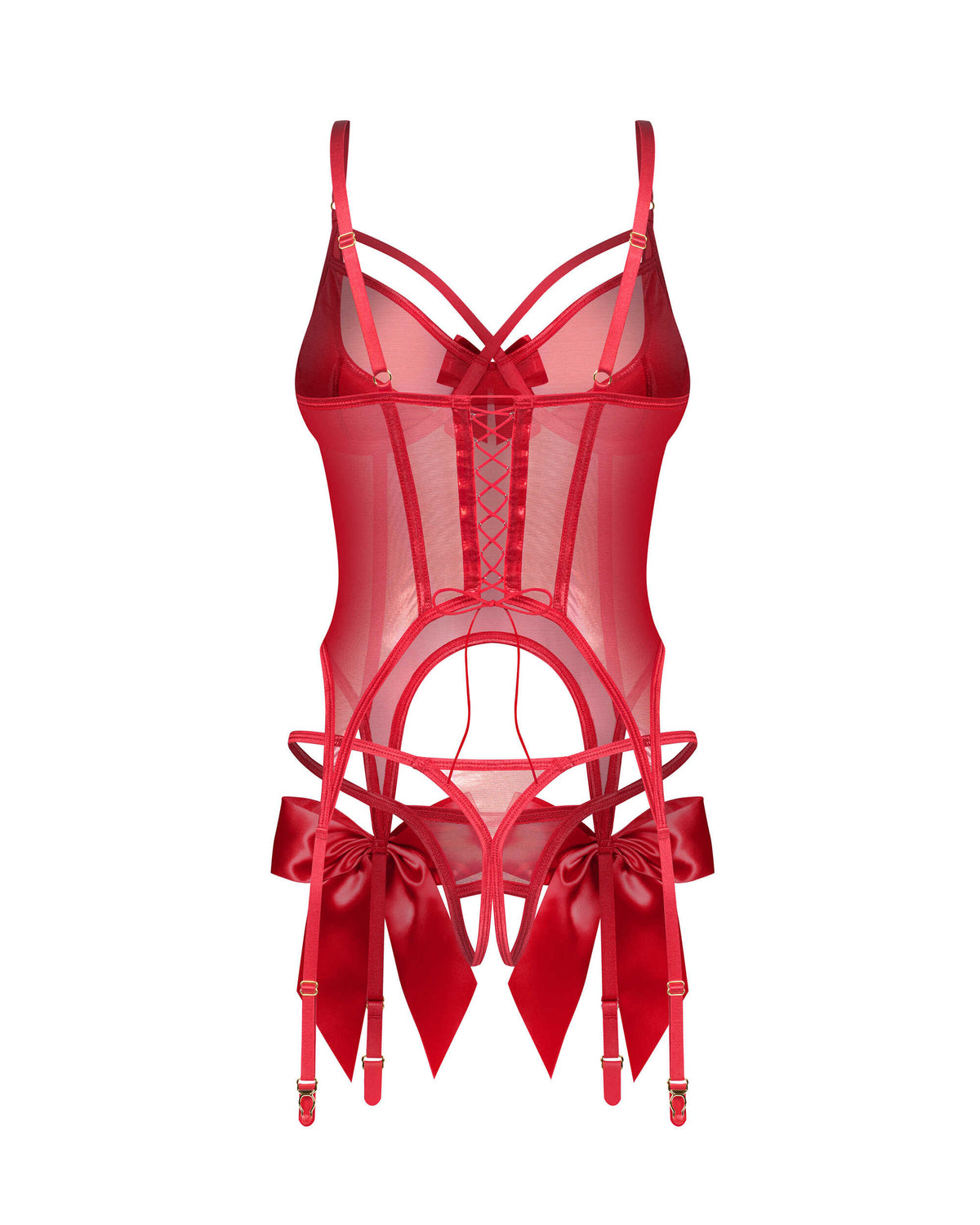 Corset à jarretelles transparent et string Gifty Red Obsessive