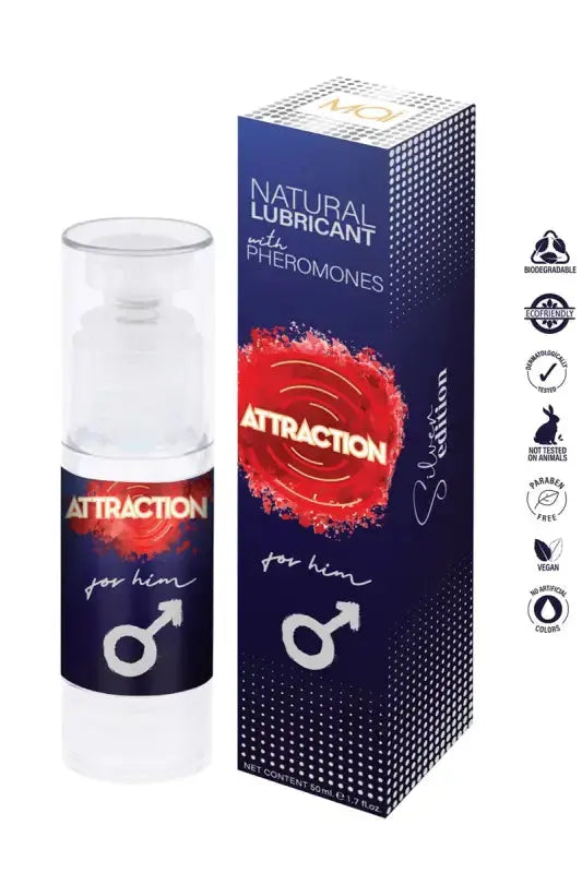Lubrifiant phéromones naturel pour homme Attraction en flacon avec boîte, conçu pour stimuler l'attraction sexuelle.