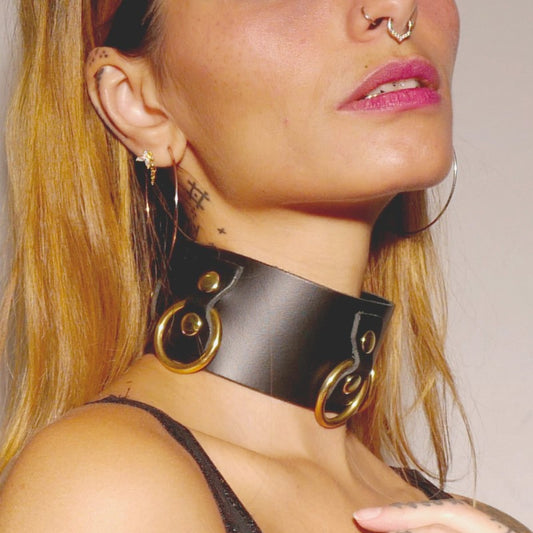 Collier en cuir Collection Anneaux NOIR & GOLD · The Sinners · vue 2