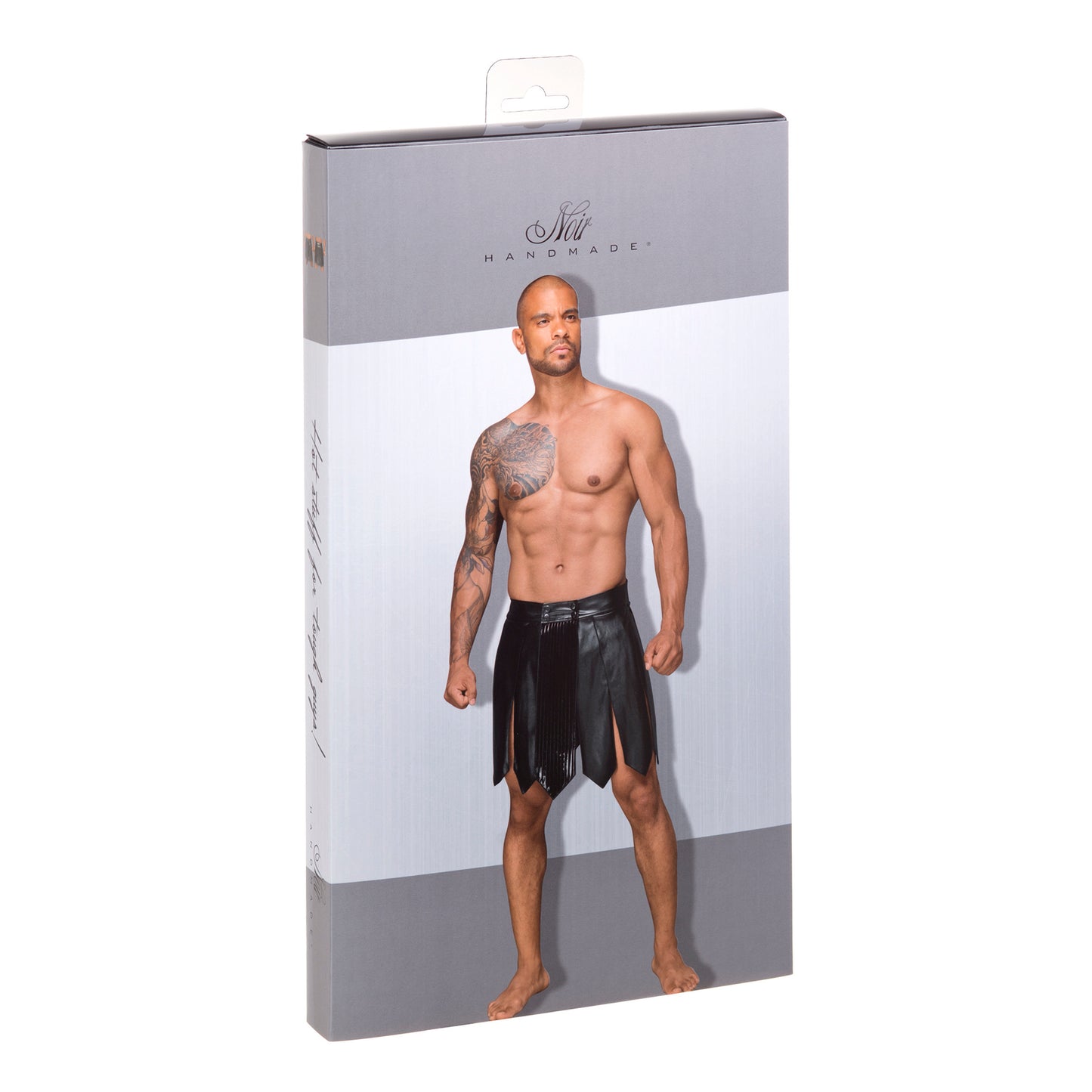 Jupe gladiateur pour homme en cuir écologique avec plis en PVC · Noir Handmade · vue 5