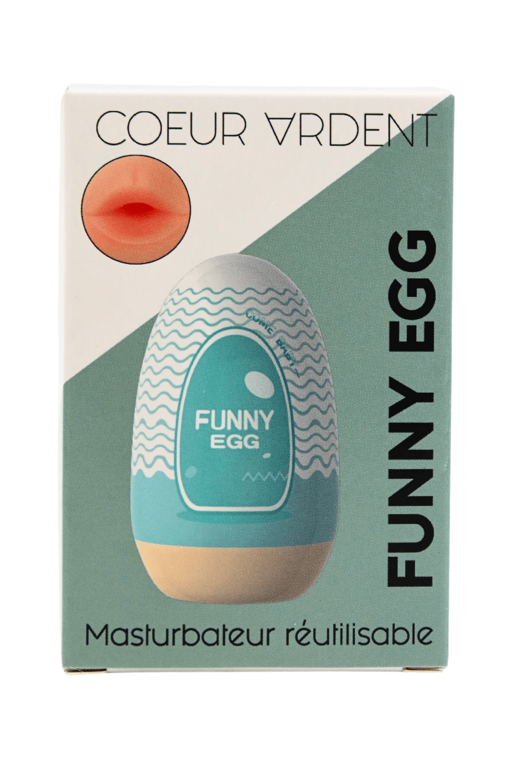Gaine Masturbatrice Réutilisable FUNNY EGG Design Réaliste Bouche · Coeur Ardent · vue 5