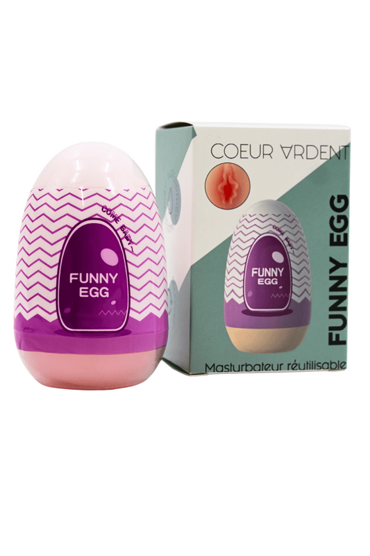 Gaine Masturbatrice Réutilisable FUNNY EGG Design Réaliste Vagin lèvres charnus · Coeur Ardent · vue 2