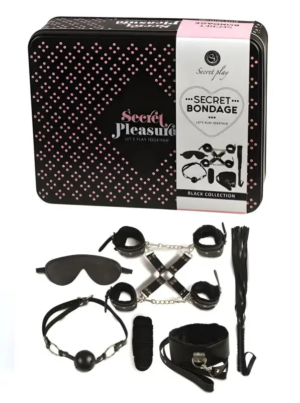 Kit de bondage Secret Pleasure avec accessoires BDSM en noir pour explorer vos fantasmes.