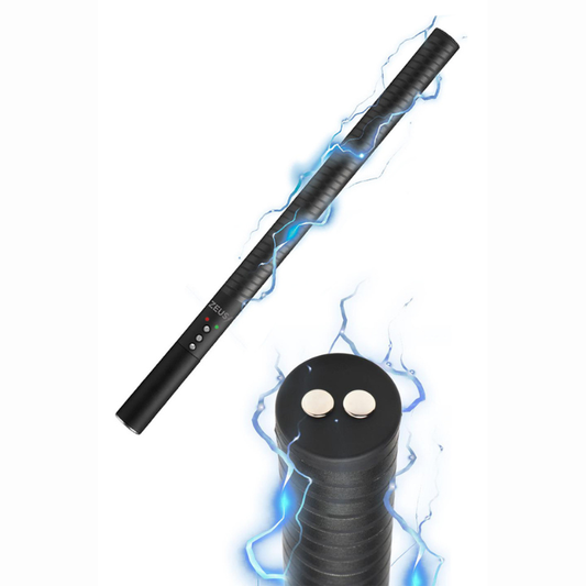 Bâton e-stim BDSM Zeus Electrosex — détail des deux pointes métalliques au sommet