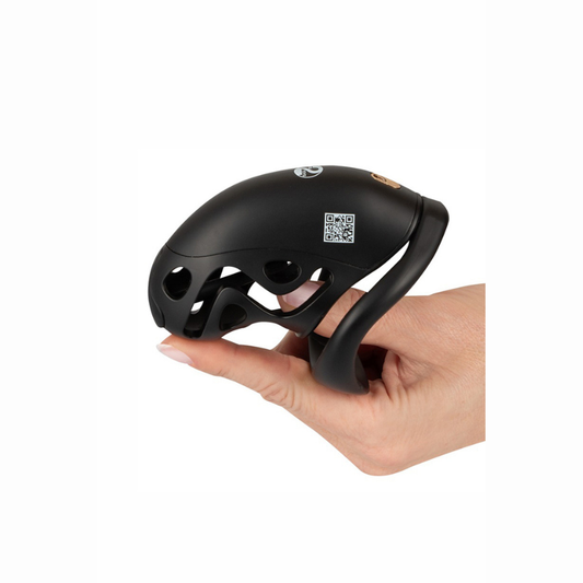 Cage de chasteté avec dilatateur urétre amovible You2toys – vue profil design aéré noir