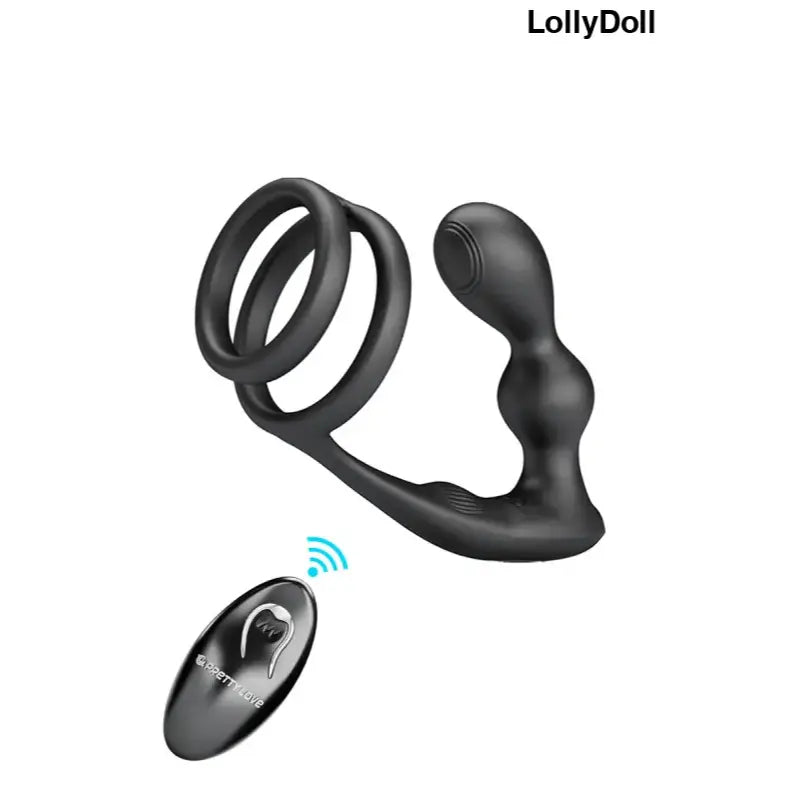 Masseur de prostate en silicone noir télécommandé avec anneaux péniens , Stimulateur prostatiquedisponible sur LollyDoll