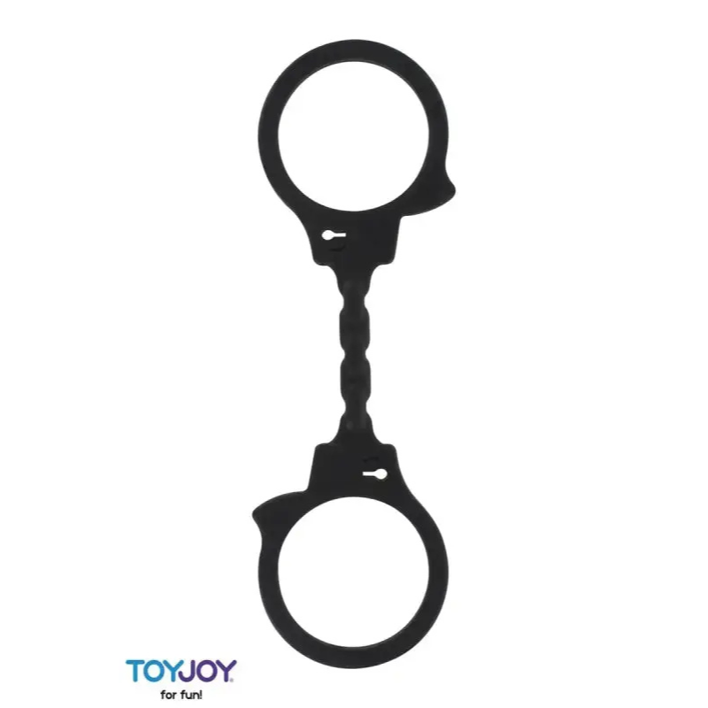 Menottes silicone noires en silicone très confortables pour des jeux coquins agréables