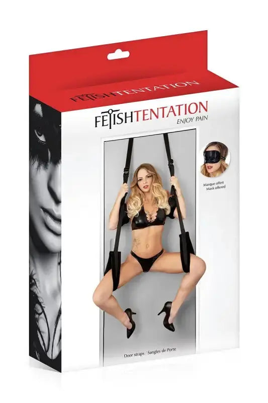 Balançoire de porte - Fetish Tentation dans un emballage avec modèle portant un ensemble en lingerie.