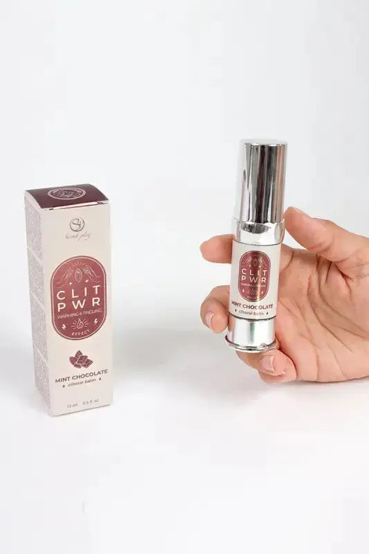 Baume clitoris Clit Pwr menthe chocolat avec emballage, pour stimuler les sensations, frais et gourmand.