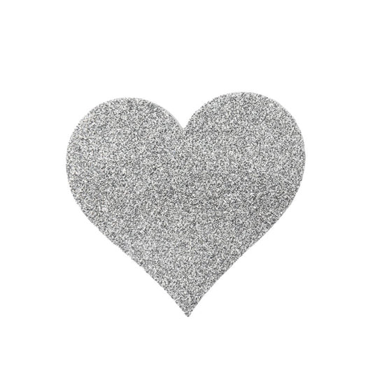 Cache tétons cœur pailleté blanc adhésifs — détail de l'effet pailleté lumineux sur le cœur blanc