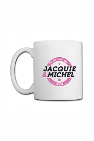 Mug blanc à logo rond officiel Jacquie et Michel