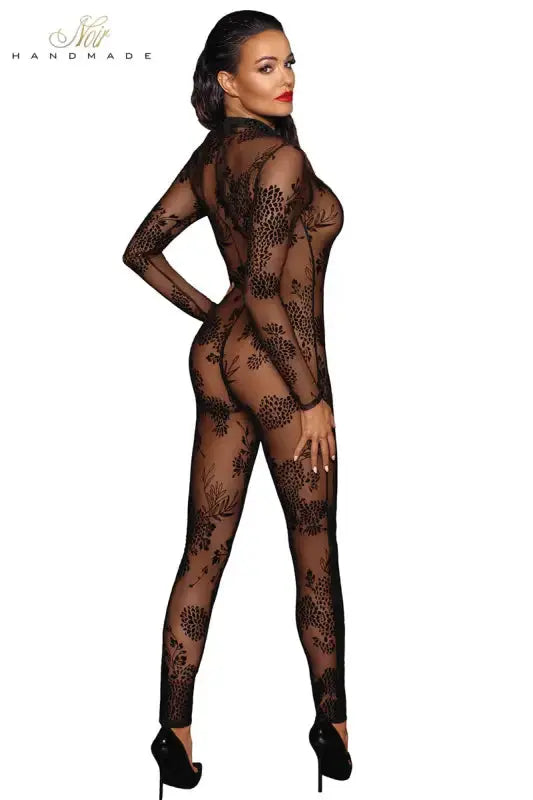 Combinaison noire transparente à motifs floraux de la marque noir handmade à manche longue