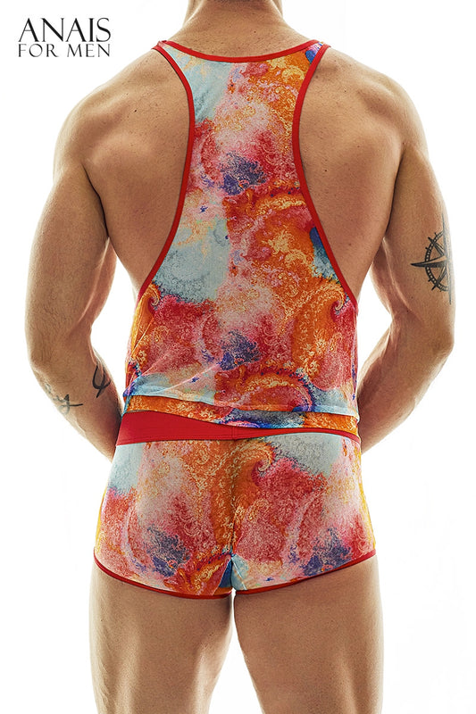 Ensemble débardeur et shorty résille multicolore Falcon Anaïs for Men