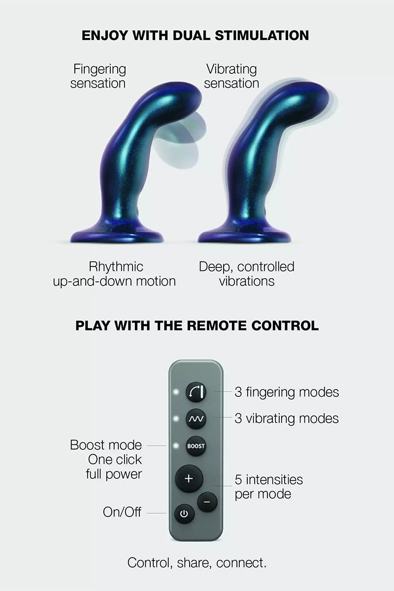 Dildo vibrant fingering télécommandé bleu Strap-on-Me