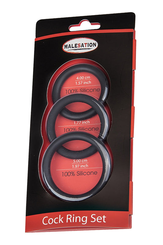 Coffret de 3 cockrings en silicone noir Malesation