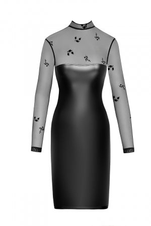 Robe moulante Sublime wetlook et tulle floqué · Noir Handmade · vue 2