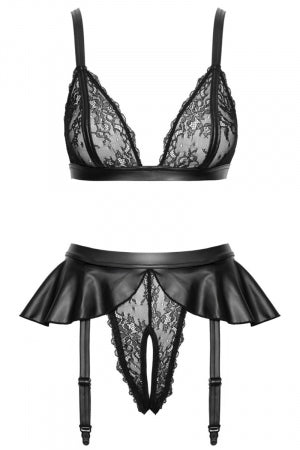 Soutien-gorge et slip fendu à jarretelles noir Cottelli LINGERIE · Cotelli Lingerie · vue 2