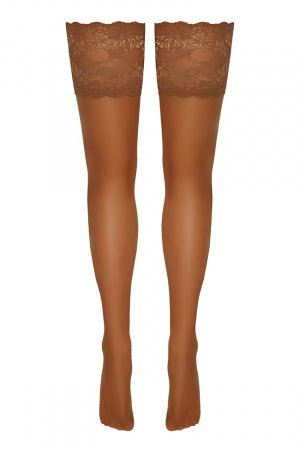 Bas autofixants large jarretière dentelle beige · Cotelli Legwear · vue 2