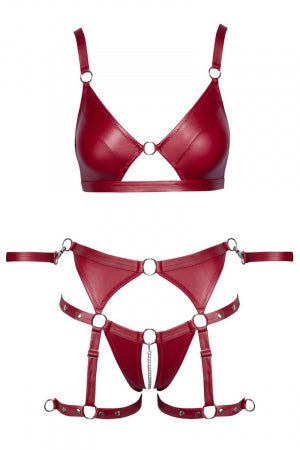 Set soutien-gorge et slip à jarretelles ouvert rouge Cottelli BONDAGE · Cotelli Bondage · vue 2