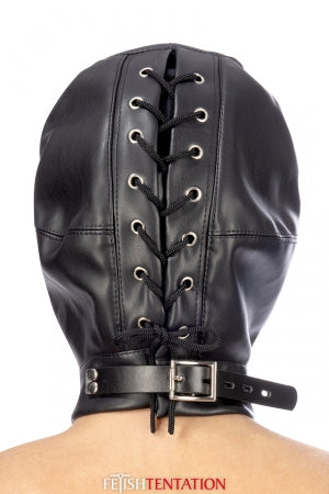 Cagoule BDSM simili cuir avec baillon amovible · Fetish Tentation · vue 2