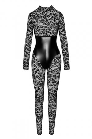 Combinaison corset Enigma dentelle et wetlook · Noir Handmade · vue 2