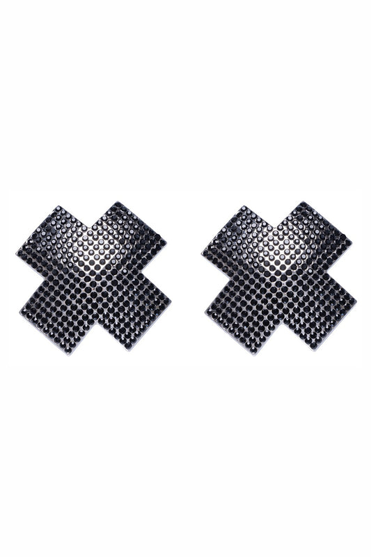 Cache-tétons adhésifs croix pierres noires irisées Cottelli