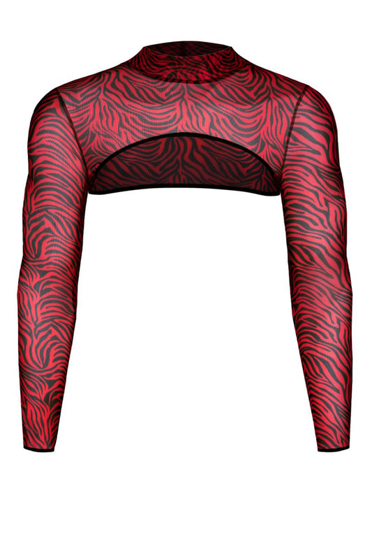 Crop top homme en tulle zébré rouge et noir Regnes