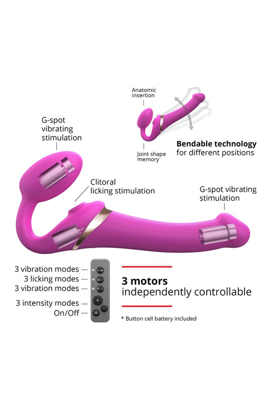 Gode-ceinture vibrant à langue Multi Orgasm fuchsia Strap-on-Me