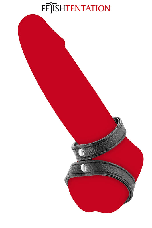 Double cockring ajustable en simili cuir noir Fetish Tentation