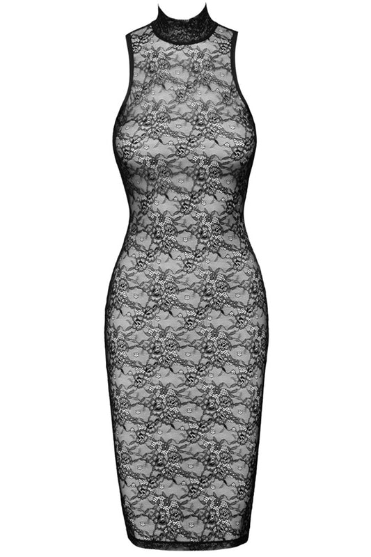 Robe mi-longue en dentelle florale dos nu noire Cottelli