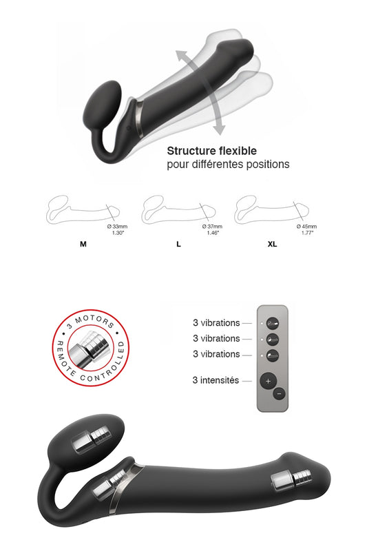 Gode ceinture vibrant télécommandé flexible noir Strap-on-Me
