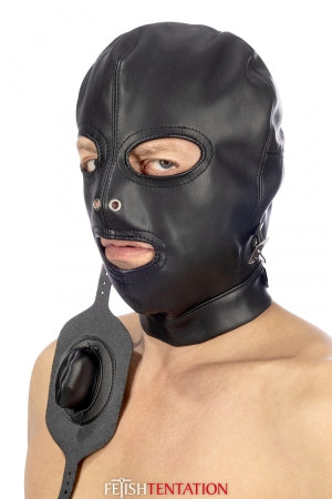 Cagoule BDSM simili cuir avec baillon amovible · Fetish Tentation · vue 4